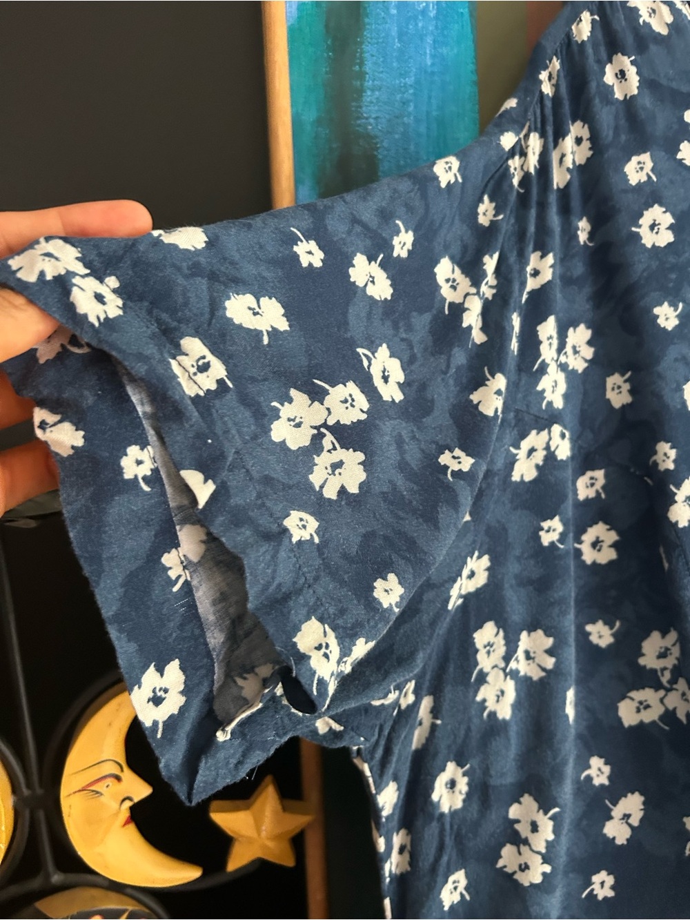 Vintage Cotton Ginny Plus Blue Floral Rayon Button Front Dress L Made Canada - Picture 12 of 15